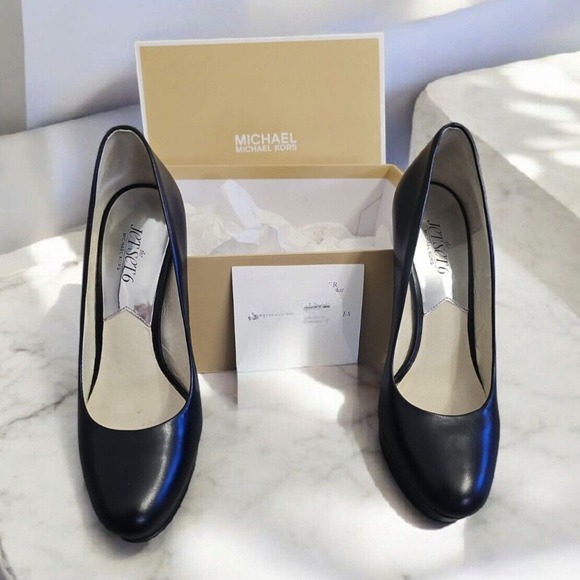 Michael Kors Black Leather Platform Pumps Classic High Heel Office Party Shoes 8 - Picture 3 of 11